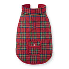 Red plaid dog coat on a white background