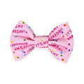 Pink dog bow with 'It's My Barkday!' text on a white background