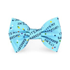 Blue dog bow tie with 'It's My Barkday!' text on a white background