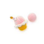 Toy resembling a pink ice cream cone with a yellow base on a white background