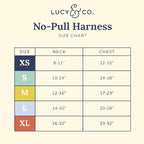 no-pull harness size chart for "Lucy & Co" products.