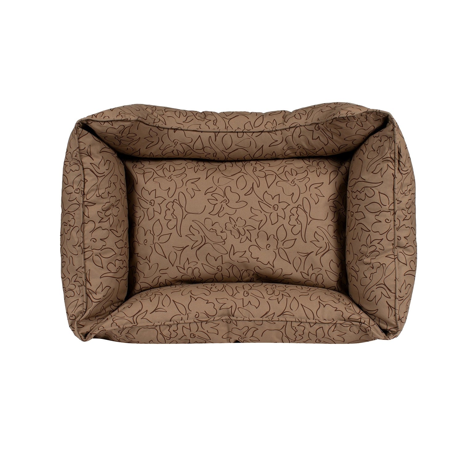 Brown patterned dog bed on a white background