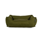 Green pet bed in floral print on a white background