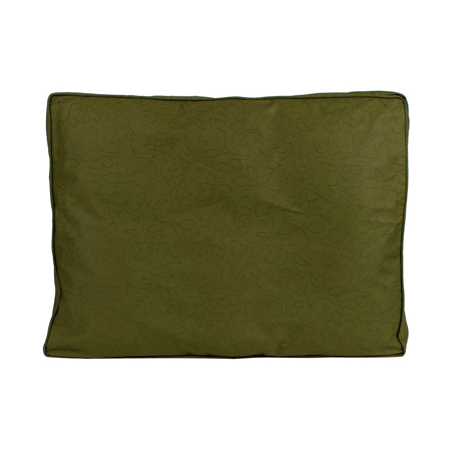 Green dog bed in floral print on a white background