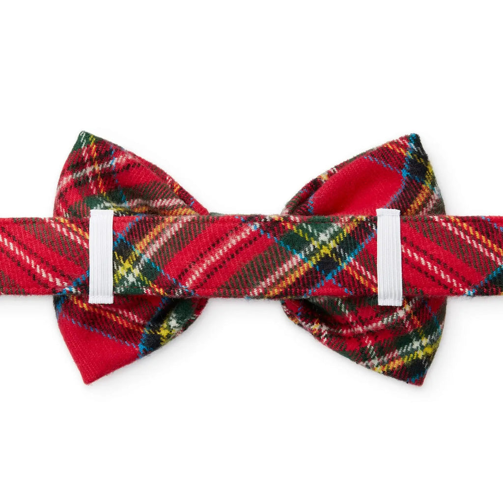 Red plaid dog bow tie on a white background