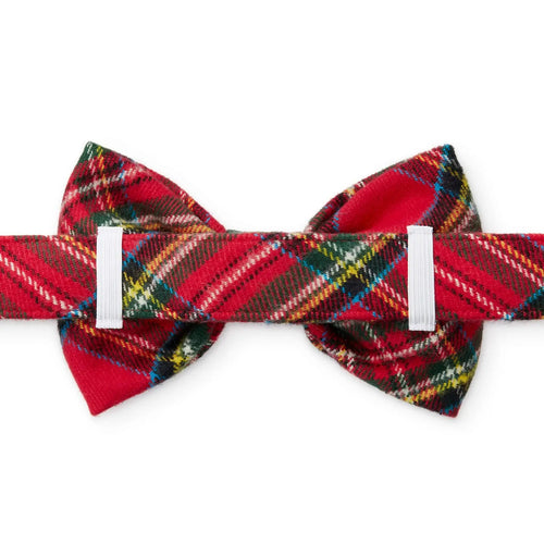 Red plaid dog bow tie on a white background