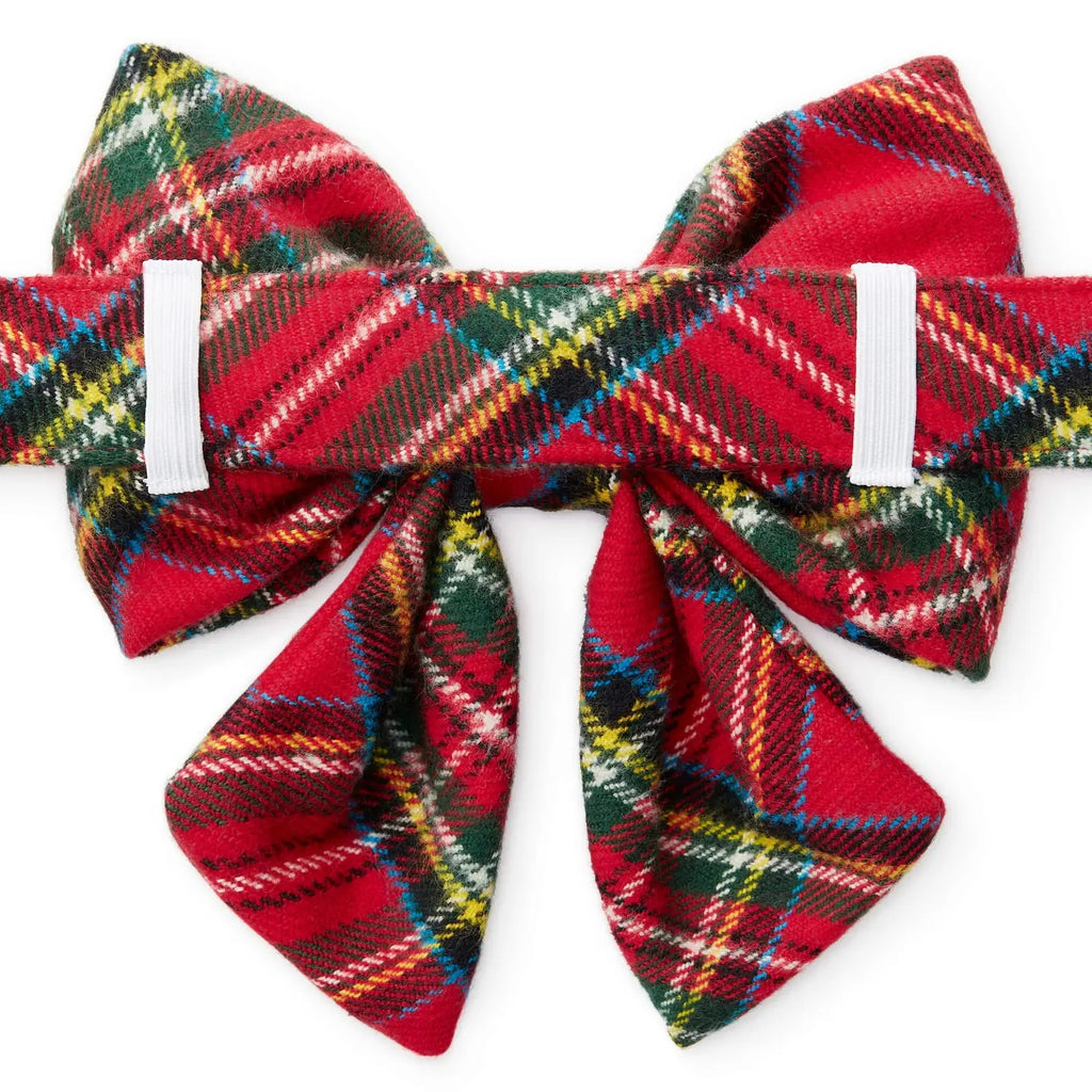 Red plaid dog bow tie on a white background