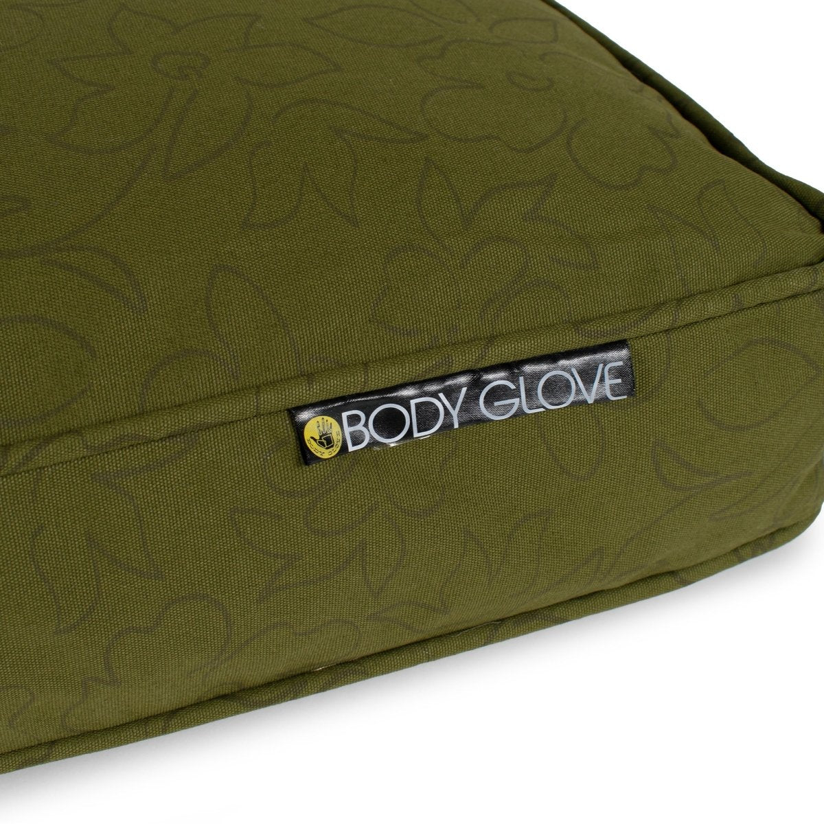 Green dog bed with 'Body Glove' logo on a white background