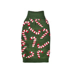 Knitted holiday dog sweater with candy cane pattern