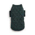 Dark green plush chenille dog sweater on a white background
