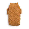 Chenille knitted dog sweater in mustard yellow on a white background