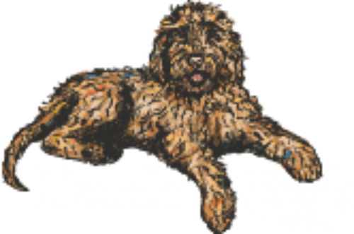 Illustration of a dog lying on the ground