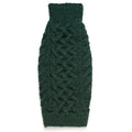 Green wool cable knitted dog sweater on a white background