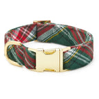 Plaid dog collar with gold buckle on a white background