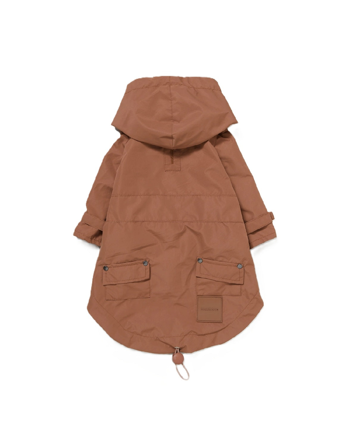Brown dog raincoat with a hood on a white background