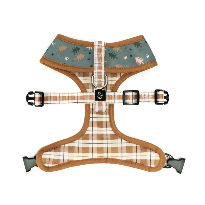 Dog harness with plaid pattern on a white background