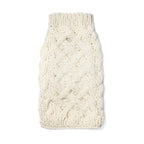 Wool ivory color cable knitted dog sweater on a white background